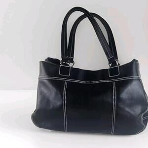 Lancome BLACK Tote HANDBAG Double Drop Shoulder Handle OVERNIGHT Bag EXPANDABLE